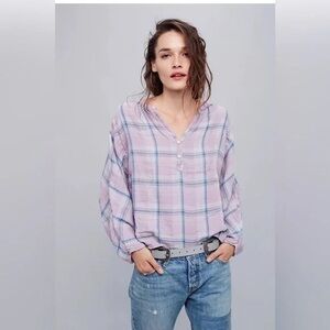 <3 Free People Double Cloth Plaid Swing Top